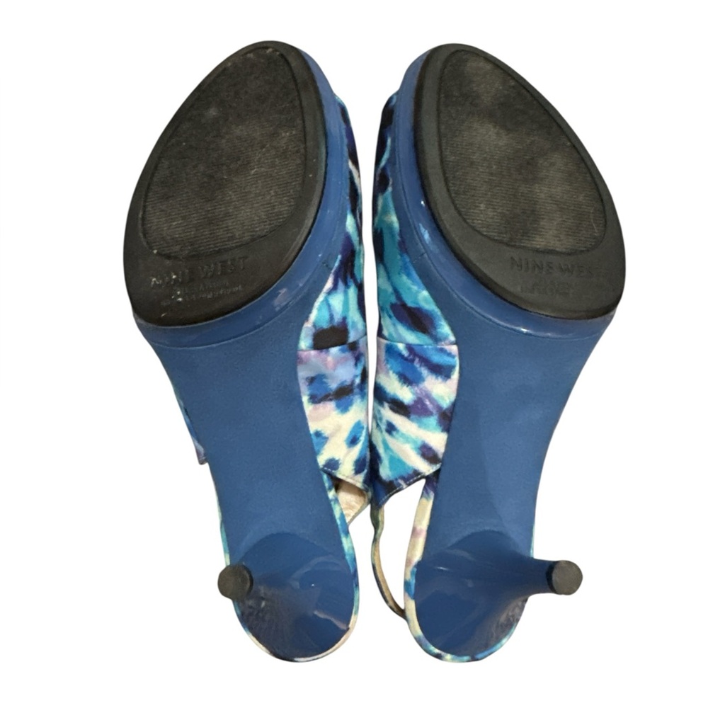 Nine West Blue Multi-Print Tie Dye Wild Print Peep-Toe Slingback Heels Size 10 - Picture 6 of 10